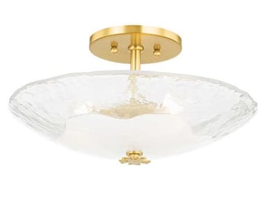 Hudson Valley Lago 16" 3-Light Aged Brass White Glass Bowl Semi Flush Mount HVKBS1742503SAGB