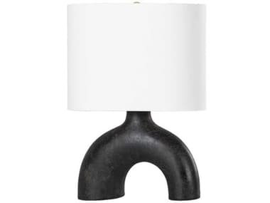 Hudson Valley Valhalla Aged Brass Earth Charcoal Ceramic White Linen Black Table Lamp HVL1622AGBCEC