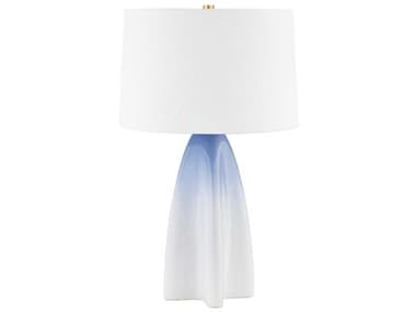 Hudson Valley Chappaqua Aged Brass Gloss Sky Ombre Ceramic White Linen Blue Buffet Lamp HVL2027AGBCSO