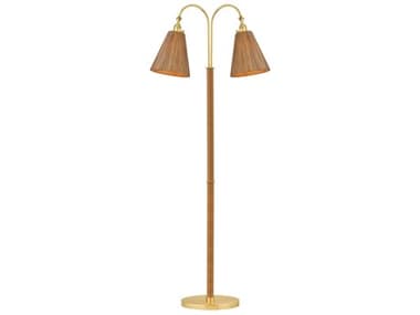 Hudson Valley Ruthin Aged Brass Natural Woven Rattan Floor Lamp HVL2168AGB