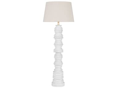 Hudson Valley Wayzata 64" Tall Aged Brass Ceramic Gloss Ivory Natural Linen White Floor Lamp HVL3665AGBCGI