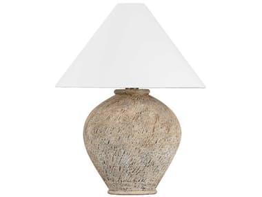Hudson Valley Rumbrook Aged Brass Ceramic Ancient Texture White Linen Brown Buffet Lamp HVL5330AGBCAX