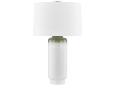 Hudson Valley Stafford Aged Brass Ceramic Meadow Ombre White Linen Buffet Lamp HVL5933AGBC03