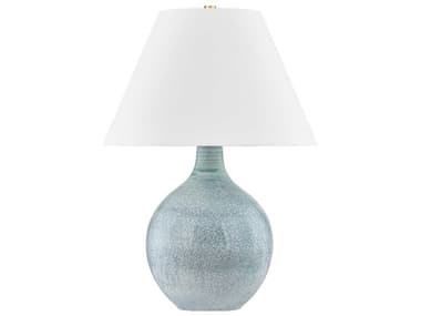 Hudson Valley Kearny Aged Brass Ceramic Reactive Seaglass White Linen Green Buffet Lamp HVL6227AGBC04