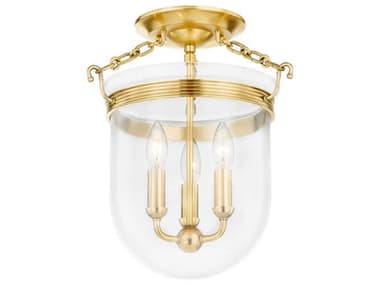 Hudson Valley Rousham 12" 3-Light Aged Brass Glass Semi Flush Mount HVMDS1600AGB