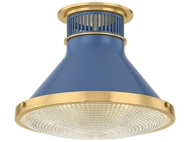 Hudson Valley Highclere 1-Light Aged Brass Soft French Blue Flush Mount HVMDS2402AGBFBL