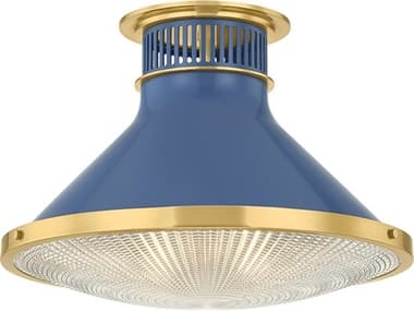 Hudson Valley Highclere 1-Light Aged Brass Soft French Blue Flush Mount HVMDS2403AGBFBL