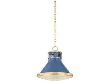 Hudson Valley Highclere 1-Light Aged Brass Soft French Blue Mini Pendant HVMDS2404AGBFBL