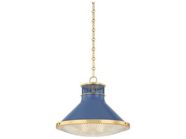 Hudson Valley Highclere 1-Light Aged Brass Soft French Blue Pendant HVMDS2405AGBFBL