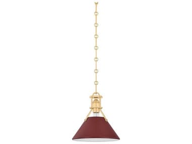 Hudson Valley Painted No. 2 1-Light Aged Brass Soft Crimson Red Mini Pendant HVMDS351AGBCRN