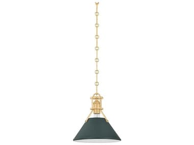 Hudson Valley Painted No. 2 1-Light Aged Brass Soft Studio Green Mini Pendant HVMDS351AGBSSG