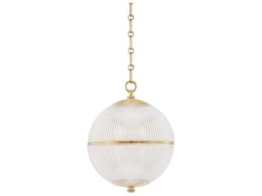 Hudson Valley Sphere 13" 1-Light Aged Brass Clear Glass Globe Pendant HVMDS800AGB