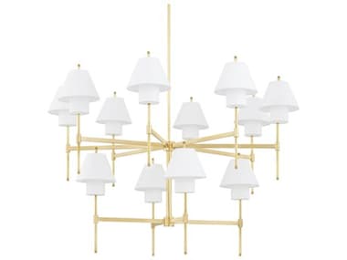 Hudson Valley Glenmoore 48" Wide 12-Light Aged Brass White Empire Tiered Chandelier HVPI1899812AGB