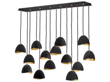 Hinkley Nula 48" 14-Light Shell Black Gold Leaf Bell Island Pendant HY35909SHB