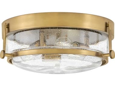 Hinkley Harper 15" 3-Light Heritage Brass Glass Round Flush Mount HY3640HBCS