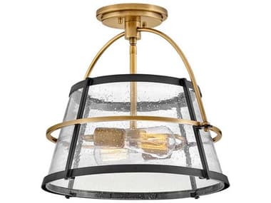 Hinkley Tournon 15" 2-Light Heritage Brass Black Glass LED Semi Flush Mount HY38111HB