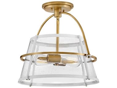 Hinkley Tournon 15" 2-Light Heritage Brass Polished White Glass LED Semi Flush Mount HY38111HBPT