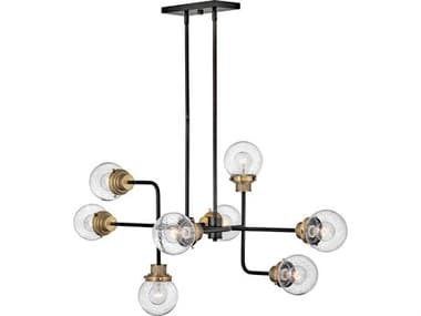 Hinkley Poppy 8-Light Black Heritage Brass Glass Globe Island Pendant HY40698BK