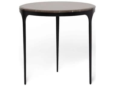 Interlude Home Camilla Round Marble Matte Black Terra Brown End Table IL115611