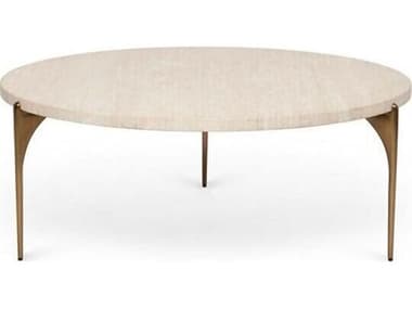 Interlude Home Richmond Round Marble Raw Travertine Metal Coffee Table IL115631