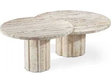 Interlude Home Amerigo Round Stone Raw Travertine Coffee Table IL118176