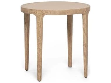 Interlude Home Putney Round Wood Washed Taupe Cream Latte End Table IL118303