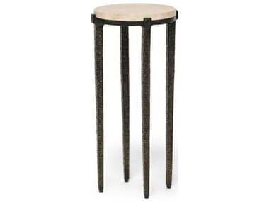 Interlude Home Como Round Marble Gilded Bronze Raw Travertine End Table IL118339