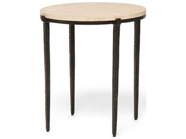 Interlude Home Como Round Marble Guilded Bronze Raw Travertine End Table IL118342