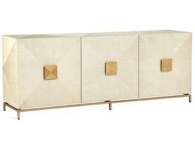 Interlude Home Gaspard 84'' Latte High Gloss Navy Antique Brass Credenza Sideboard IL139051