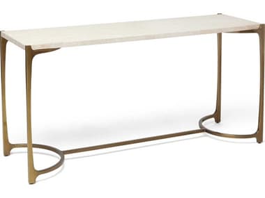 Interlude Home Beaumont Rectangular Stone Raw Travertine Golden Bronze Console Table IL139105