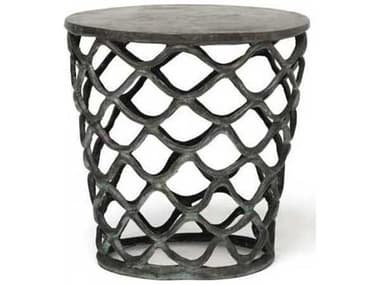 Interlude Home Lattice Round Metal Verdigris End Table IL144009