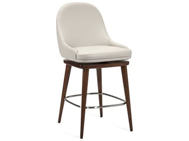 Interlude Home Harper Walnut St Tropez Grey Satin Nickel Leather Swivel Ash Wood Counter Stool IL145205