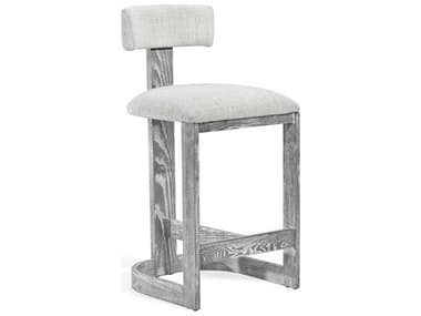 Interlude Home Brooklyn Fabric Upholstered Grey Wash Dove Satin Nickel Loomed Linen Counter Stool IL145255