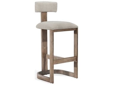 Interlude Home Brooklyn Fabric Upholstered Autumn Brown Flax Satin Brass Loomed Linen Bar Stool IL145257