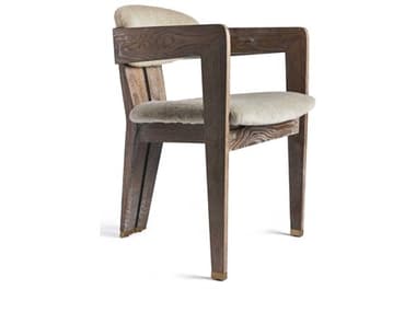 Interlude Home Maryl Ash Wood Beige Fabric Upholstered Arm Dining Chair IL145299