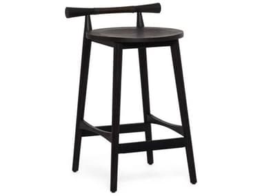 Interlude Home Madeira Matte Black Vintage Brushed Bronze Leather Counter Stool IL145314