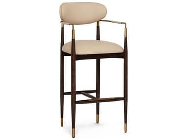 Interlude Home Cidra Classic Walnut Satin Brass Cream Latte Upholstered Wood Bar Stool IL145324