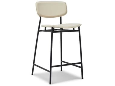 Interlude Home Albert Matte Black Macadamia Leather Counter Stool IL145429