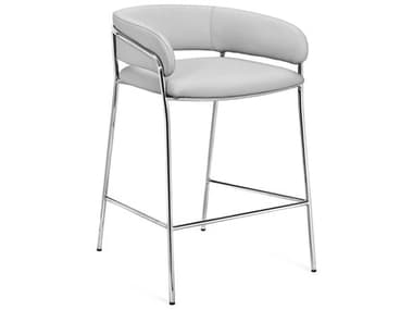 Interlude Home Madsen Polished Nickel Fog Leather Counter Stool IL149089