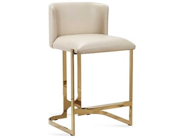 Interlude Home Banks Polished Brass Cream Latte Counter Stool IL149926