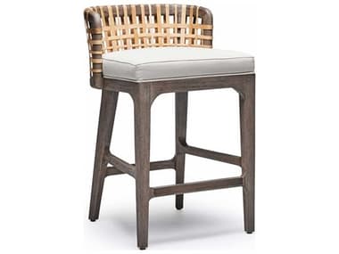 Interlude Home Palms Fabric Upholstered Mahogany Wood Grey Ceruse Natural Rattan Pewter Counter Stool IL149965