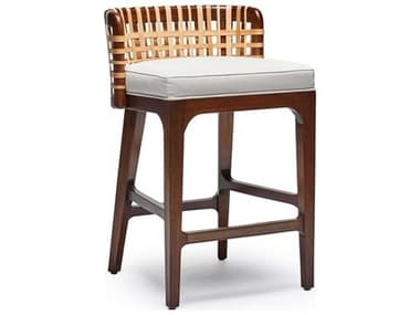 Interlude Home Palms Fabric Upholstered Mahogany Wood Chestnut Natural Rattan Dark Antique Brass Counter Stool IL149966