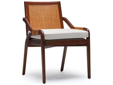 Interlude Home Delray Mahogany Wood Brown Fabric Upholstered Arm Dining Chair IL149978