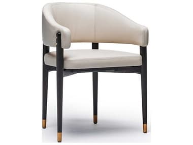 Interlude Home Cheshire Leather Mahogany Wood Beige Upholstered Arm Dining Chair IL149996