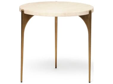 Interlude Home Richmond Round Stone Raw Travertine Golden Bronze End Table IL155214