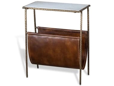 Interlude Home 18&quot; Rectangular Metal Antique Brass White Distressed Tan End Table IL158005