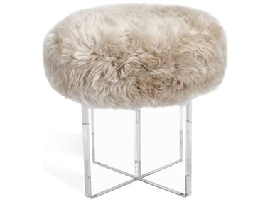 Interlude Home Jules 16" Clear Acrylic Morel Taupe Beige Fur Accent Stool IL178112