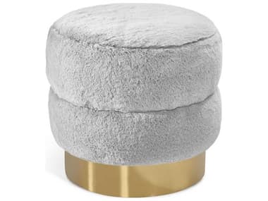 Interlude Home Charlize 17" Shadow Grey Polished Brass Fur Gray Accent Stool IL178120
