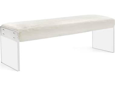 Interlude Home Riley 54" Ivory Clear Acrylic White Fur Accent Bench IL178124