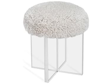 Interlude Home Jules 16" Clear Winter White Fur Accent Stool IL178144